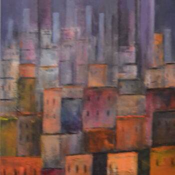 Painting titled "Old and the new city" by Susan Monk, Original Artwork, Acrylic