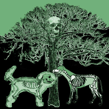 Arte digitale intitolato "two-dogs-at-tree1gr…" da Susan Williams, Opera d'arte originale, Pittura digitale