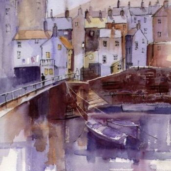 Painting titled "STAITHES ROOFTOPS" by Susan Shaw, Original Artwork, Oil