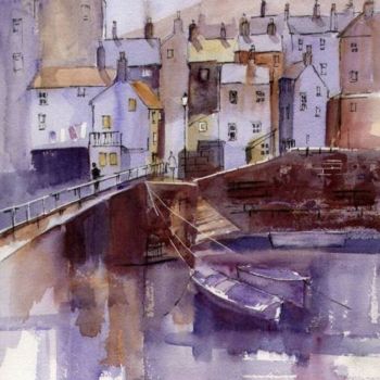 Pintura titulada "STAITHES ROOFTOPS" por Susan Shaw, Obra de arte original, Oleo