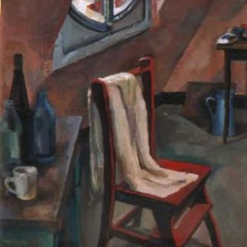 Painting titled "Interior con silla…" by Susana Saporiti, Original Artwork, Oil