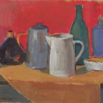 Pintura titulada "Jarras y botellas" por Susana Saporiti, Obra de arte original, Oleo