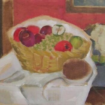 Painting titled "Canasto con coliflo…" by Susana Saporiti, Original Artwork, Oil