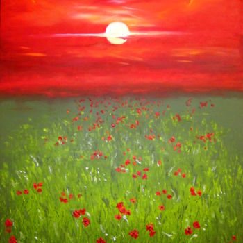 Painting titled "PoppieSunset" by Susanart, Original Artwork, Oil