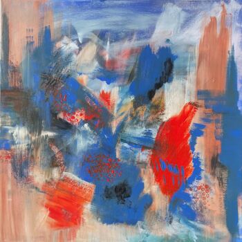 「Modern Blue Abstrac…」というタイトルの絵画 Susanna Schorrによって, オリジナルのアートワーク, アクリル ウッドストレッチャーフレームにマウント