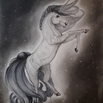 Drawing titled "EINHORN" by Susanne Rottmann, Original Artwork, Charcoal