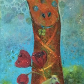 Colagens intitulada "La Girafe étonnée d…" por Sushma Legendre Mcintosh, Obras de arte originais, Acrílico