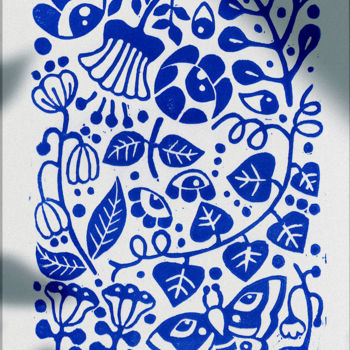 Gravures & estampes intitulée "Giardino Blu II" par Susi Lee, Œuvre d'art originale, Linogravures