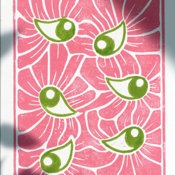 Gravures & estampes intitulée "verde e rosa" par Susi Lee, Œuvre d'art originale, Linogravures
