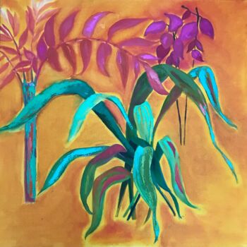 Painting titled "Tropical Garden" by Susie Radin, Original Artwork, Oil