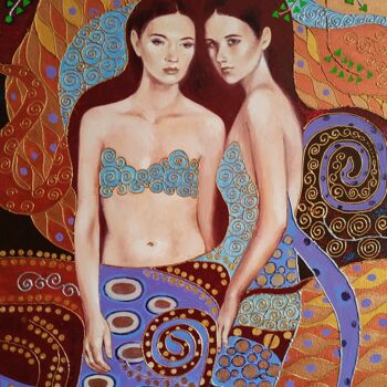 Malarstwo zatytułowany „Girls in Klimt style” autorstwa Helena Suslova, Oryginalna praca, Akryl
