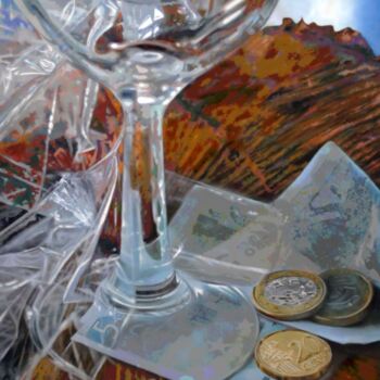 Pintura titulada "copa y monedas" por Suso C. Ben, Obra de arte original, Oleo Montado en Bastidor de camilla de madera