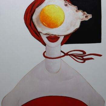 绘画 标题为“Egg girl in red on…” 由Ta Byrne, 原创艺术品, 油
