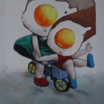 绘画 标题为“Egg girls riding a…” 由Ta Byrne, 原创艺术品, 油
