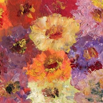 Painting titled "Zinnias 1" by Suzanne Demouge, Original Artwork