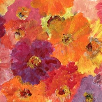 Painting titled "Zinnias 3" by Suzanne Demouge, Original Artwork