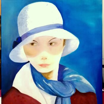 Painting titled "133 LA DAME AU CHAP…" by Suzanne Leseve, Original Artwork, Oil Mounted on Wood Stretcher frame