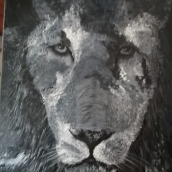 Painting titled "135 VIEUX LION" by Suzanne Leseve, Original Artwork, Acrylic Mounted on Wood Stretcher frame