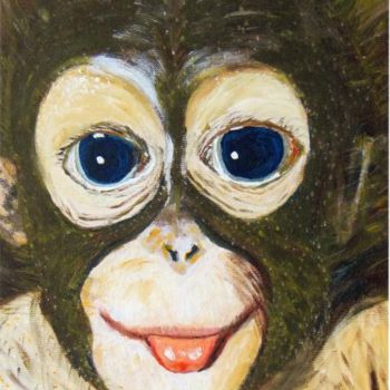 Malerei mit dem Titel "bébé orang outang" von Suzanne Leseve, Original-Kunstwerk, Öl