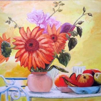 Painting titled "petit dej au jardin" by Suzanne Leseve, Original Artwork