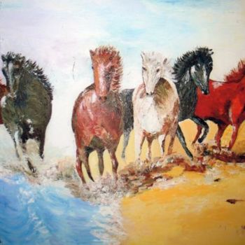 Painting titled "chevaux en liberté" by Suzanne Leseve, Original Artwork