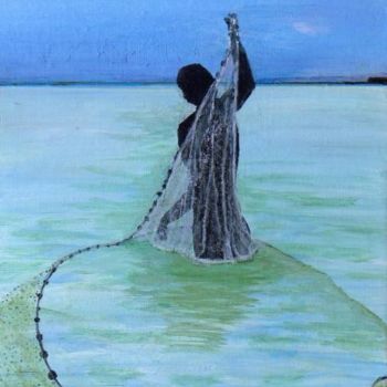 Schilderij getiteld "pecheur solitaire" door Suzanne Leseve, Origineel Kunstwerk