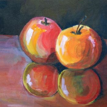 Painting titled "DUO DE POMMES" by Suzanne Leseve, Original Artwork