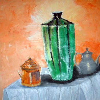 Картина под названием "77 vase vert" - Suzanne Leseve, Подлинное произведение искусства, Масло