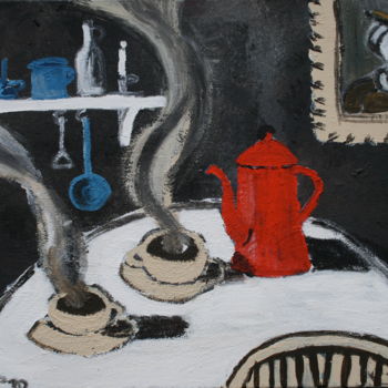 Ζωγραφική με τίτλο "Café" από Suzanne Piesk, Αυθεντικά έργα τέχνης, Ακρυλικό