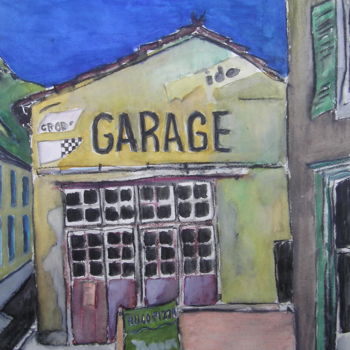 Painting titled "Ancienne garage" by Suzanne Piesk, Original Artwork, Watercolor