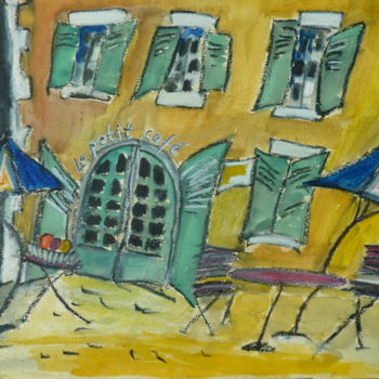 Malerei mit dem Titel "Café on Oppède-le-v…" von Suzanne Piesk, Original-Kunstwerk, Aquarell