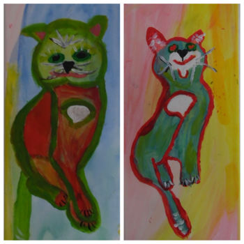 Malerei mit dem Titel "Katzenpärchen" von Suzanne Von Schledorn, Original-Kunstwerk, Acryl