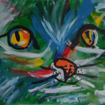 Painting titled "Katzen Gesicht Bunt" by Suzanne Von Schledorn, Original Artwork, Acrylic