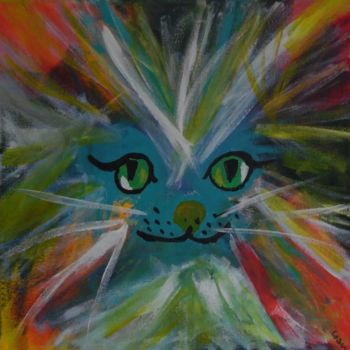 Pintura titulada "Katzen Gesicht Bunt" por Suzanne Von Schledorn, Obra de arte original, Acrílico