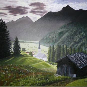 Painting titled "Paysage Alpin" by Suzanne Plante, Original Artwork, Oil