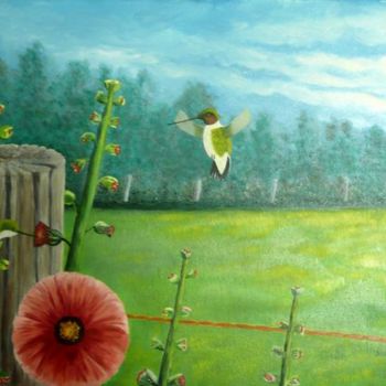 Peinture intitulée "Les colibris" par Suzanne Plante, Œuvre d'art originale, Huile