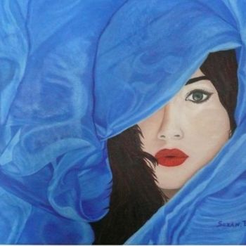 Painting titled "La dame en bleu" by Suzanne Plante, Original Artwork, Oil