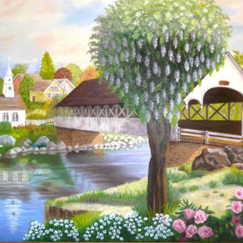 Painting titled "Paysage enchanteur" by Suzanne Plante, Original Artwork, Oil