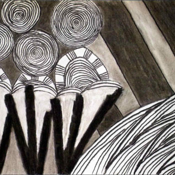 Pintura titulada "nocturne-floraison.…" por Suzel Chaigneau, Obra de arte original, Carbón