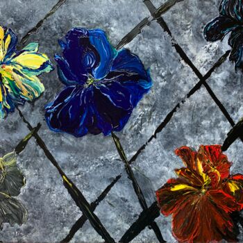 Schilderij getiteld "5 Irises" door Suzy Martin, Origineel Kunstwerk, Acryl