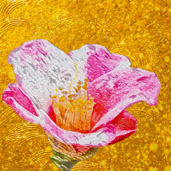 Digital Arts titled "Pink camellia gold…" by Svalvald Photo, Original Artwork, Digital Painting