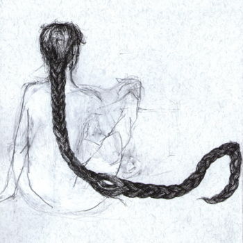 Рисунок под названием "hair 03" - Vanja Subotic, Подлинное произведение искусства, Чернила