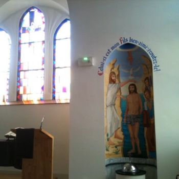 Malerei mit dem Titel "Le Baptême du Christ" von Svetlana Claude, Original-Kunstwerk