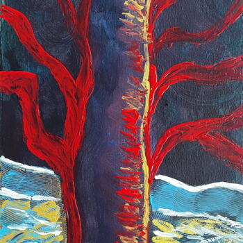 Peinture intitulée "the red tree" par Sven W. Dahlke, Œuvre d'art originale, Acrylique