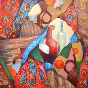Картина под названием "Натюрморт с кувшином" - Sveta Sokolova, Подлинное произведение искусства, Акрил