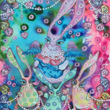 Painting titled "valentine day bunnys" by Svetlana Ganiuchenko, Original Artwork, Acrylic