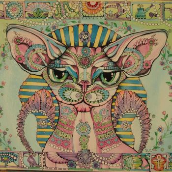 Painting titled "Egyptian Cat" by Svetlana Ganiuchenko, Original Artwork, Acrylic