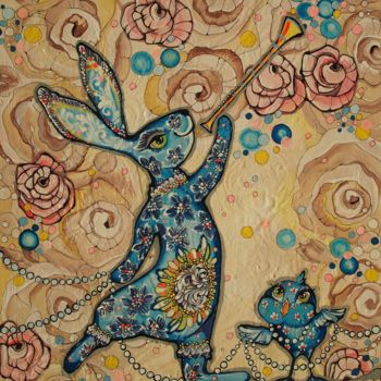 Картина под названием "Good  morning rabbit" - Svetlana Ganiuchenko, Подлинное произведение искусства, Акрил
