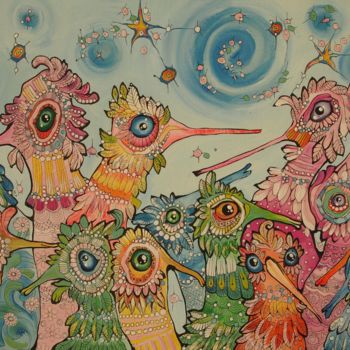 Картина под названием "Funny Birds" - Svetlana Ganiuchenko, Подлинное произведение искусства, Акрил