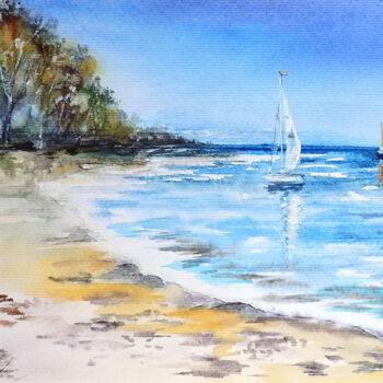 Painting titled "Sailboat Watercolor…" by Svetlana Loginova, Original Artwork, Watercolor
